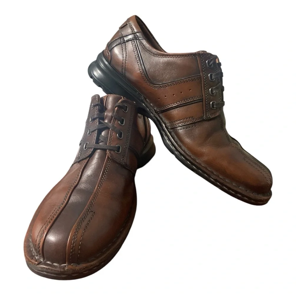 Clarks Touareg Vibe Two Tone Brown Leather Lace Up Oxford Shoes Men’s 10 Comfort